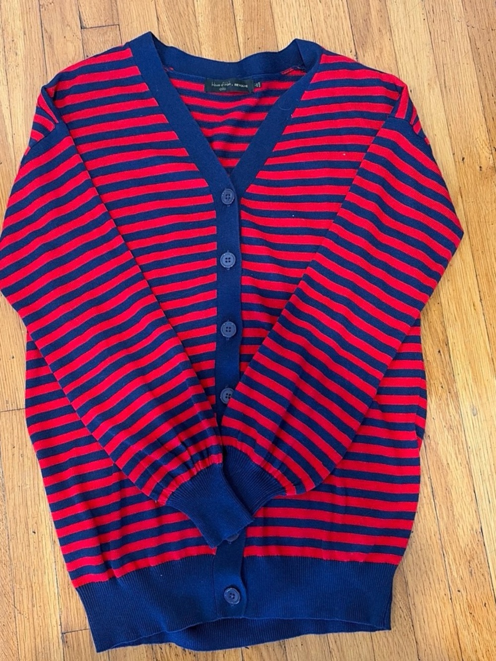 Revolve X House of Harlow Striped Red and Navy Button-Up Cardigan
